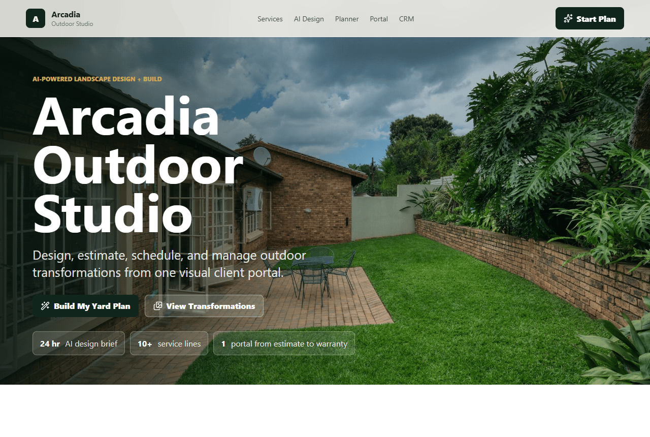 Arcadia Outdoor Studio website preview